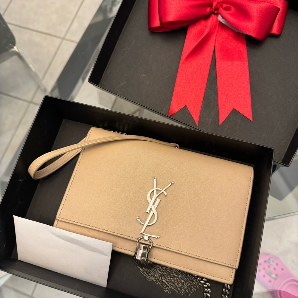 Ysl wallet on chain cross body nude